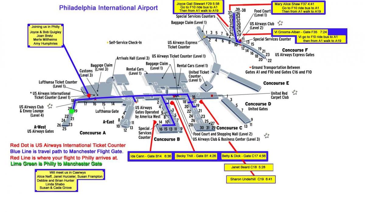 airport kaart Philadelphia