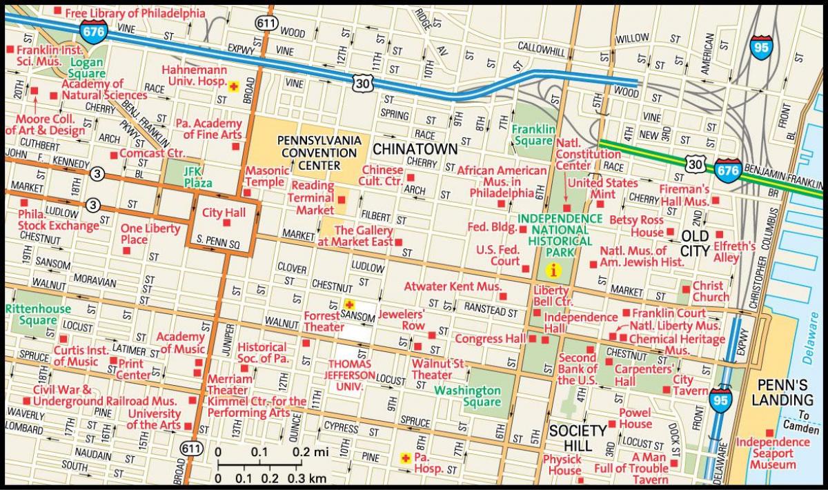 kaart kesklinna Philadelphia