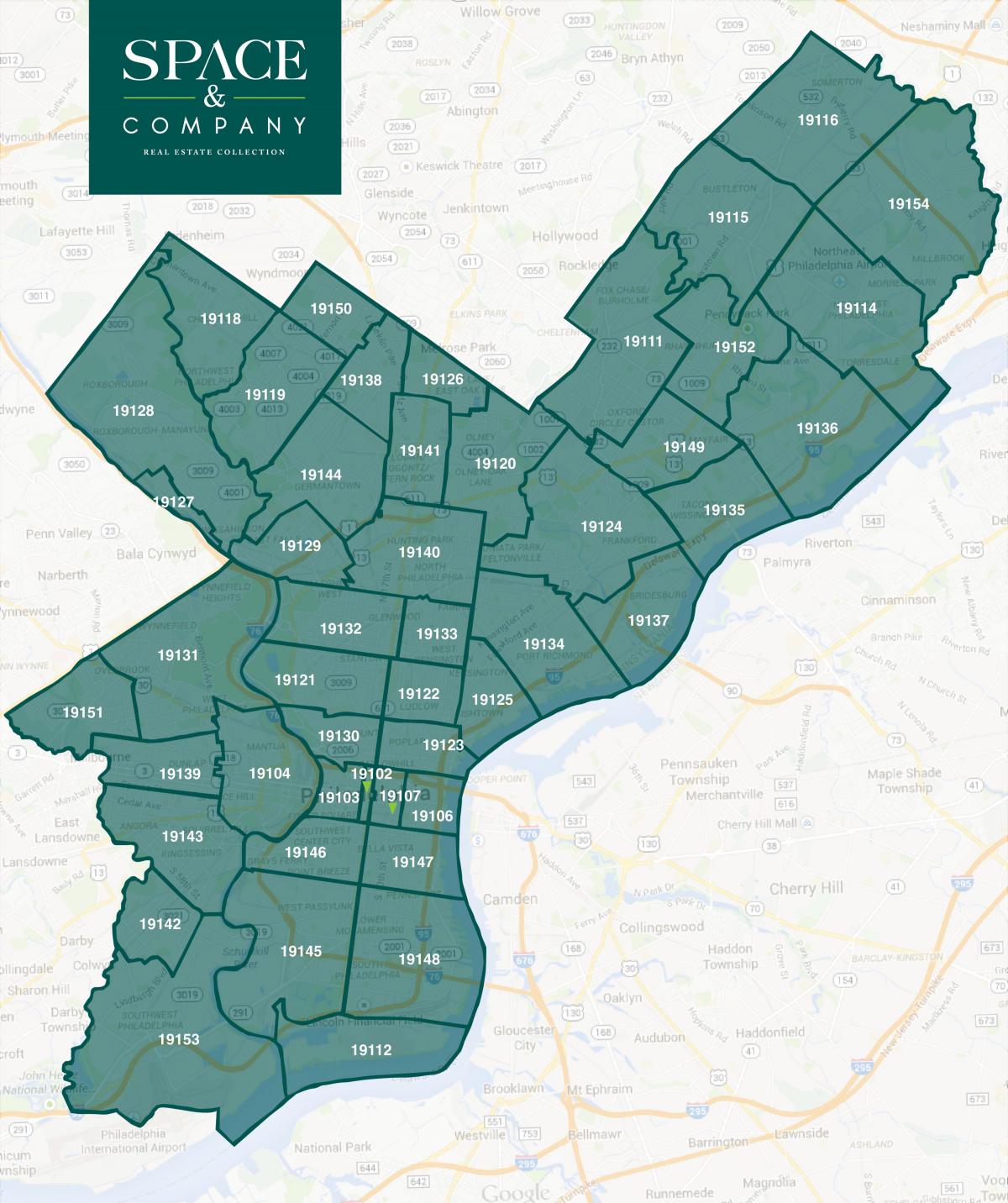 zip code kaart Philadelphia