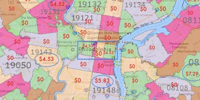 Philadelphia ja seda ümbritsevate piirkondade kaart