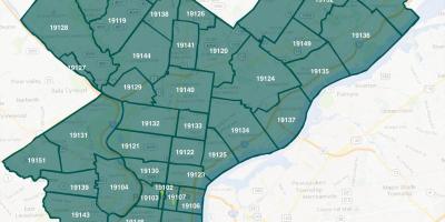 Kaart Philadelphia linnaosade ja zip-koodide